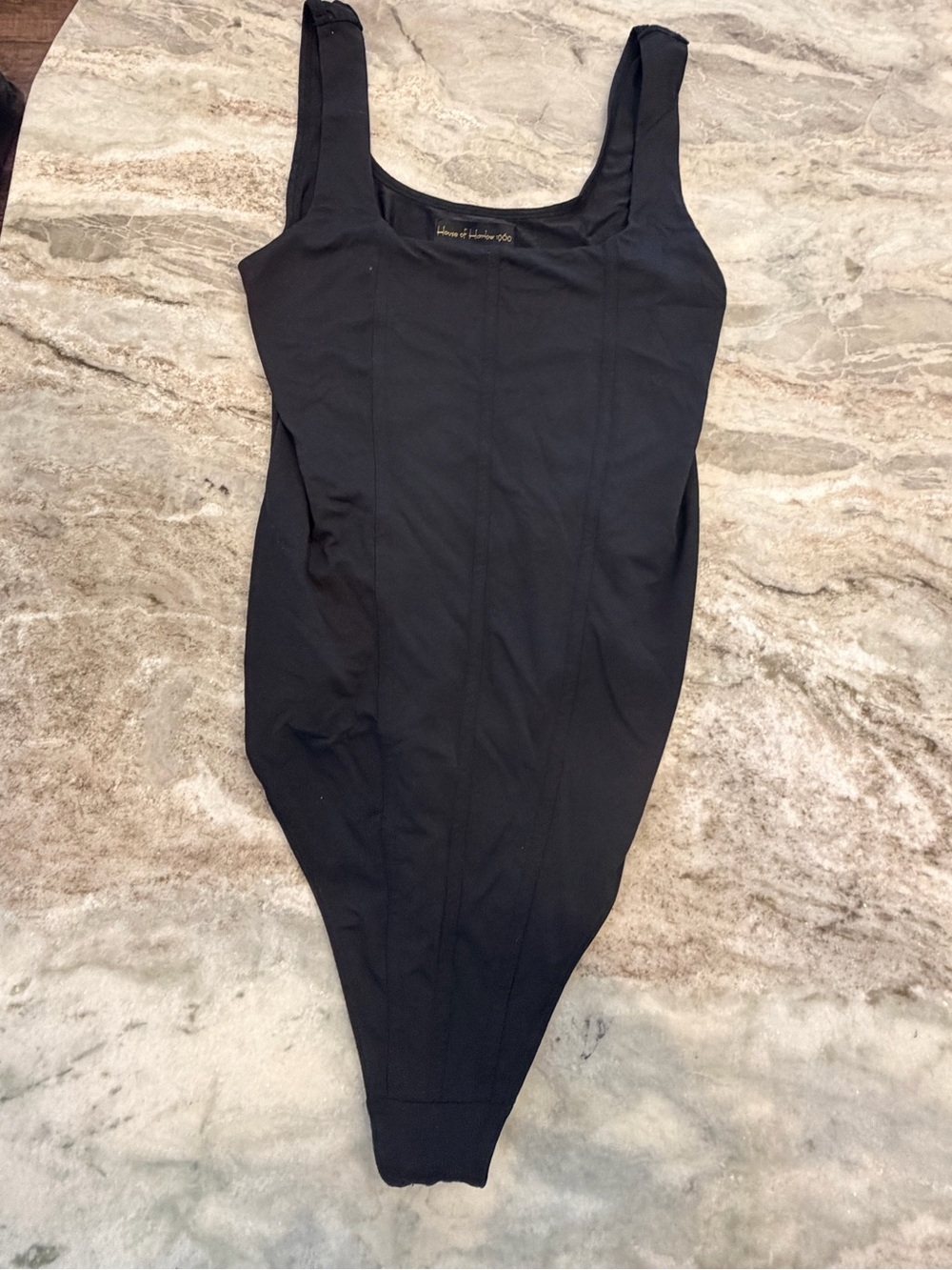 House of Harlow 1960 Black Square Neck Thong Bodysuit S